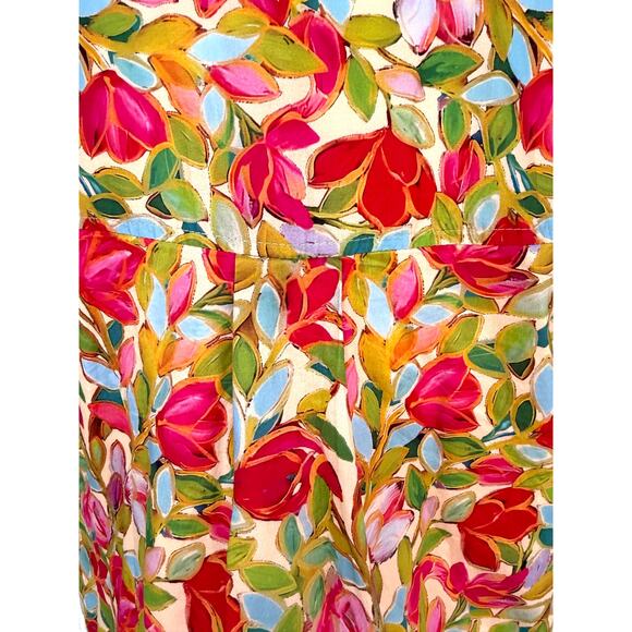 Entro Floral Button Dress Multicolor Collared Short Sleeve Tiered Hem Boho M - Picture 8 of 9